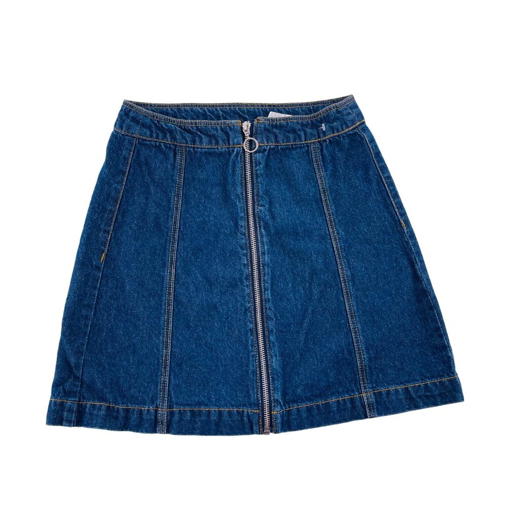 Denim Front-Zip Mini Skirt - Blue
